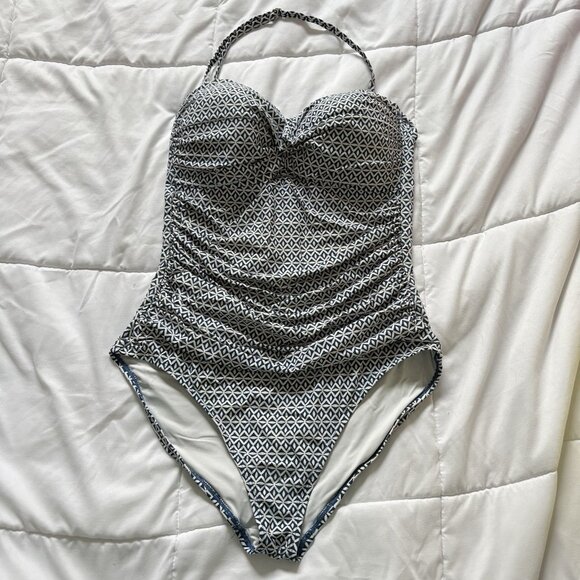 Anne Cole Swimwear Swimsuit One Piece Womens Size 12 Bandeau Halter Blue Summer - Picture 1 of 10